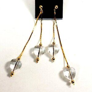 Clear Acrylic Beads Drop Earrings w/ Gold-tone Fringe Chain Dangle Chic Jewelry